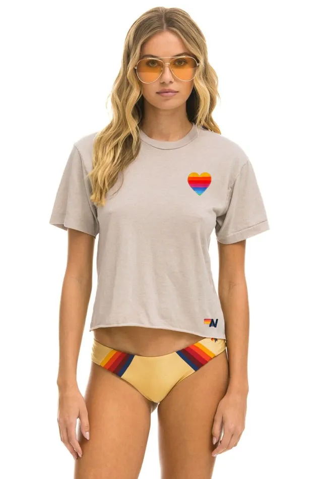 RAINBOW HEART STITCH BOYFRIEND TEE 8211 SAND Women Aviator Nation Boyfriend Tees