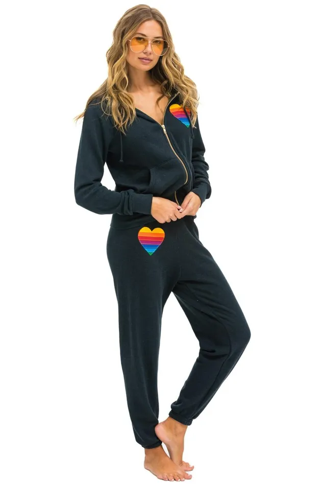 RAINBOW HEART STITCH ZIP HOODIE 8211 CHARCOAL Women Aviator Nation Hoodies