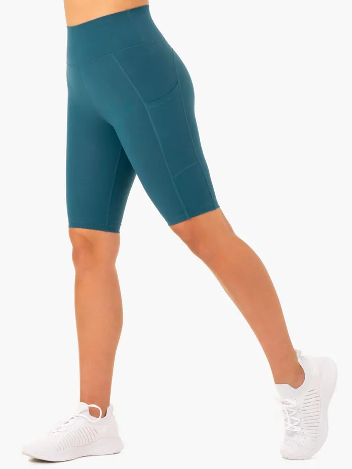 Reset High Waisted Pocket Bike Shorts 8211 Teal Women Ryderwear Gym Shorts