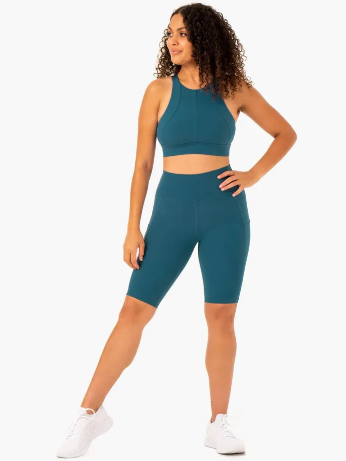 Reset High Waisted Pocket Bike Shorts 8211 Teal Women Ryderwear Gym Shorts