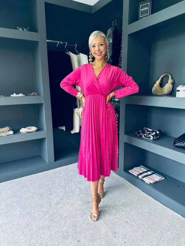 Riadh Pleated Velvet Dress Magenta Womens Canella Lane Evening Dress