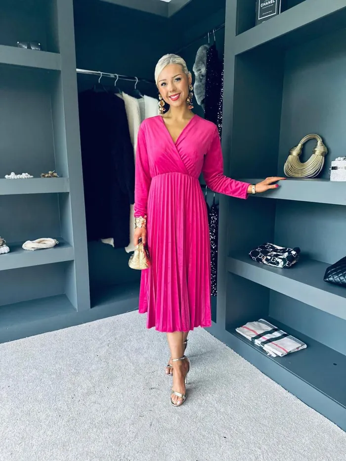 Riadh Pleated Velvet Dress Magenta Womens Canella Lane Evening Dress