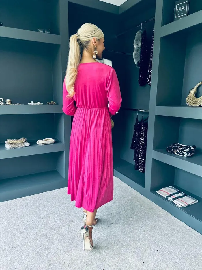 Riadh Pleated Velvet Dress Magenta Womens Canella Lane Evening Dress