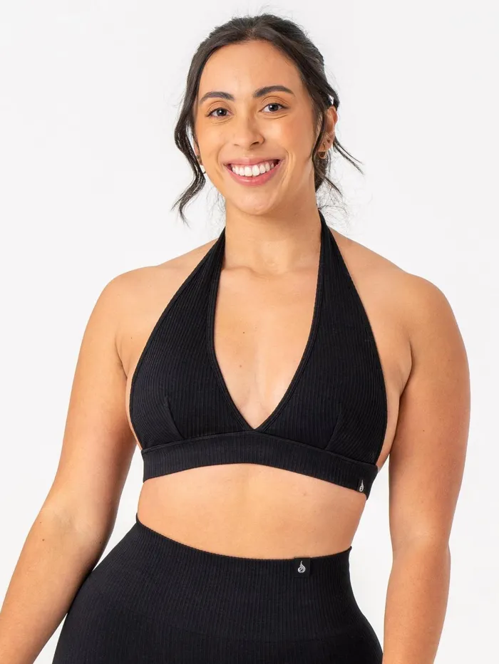 Rib Seamless Halter Sports Bra 8211 Black Women Ryderwear Sports Bras