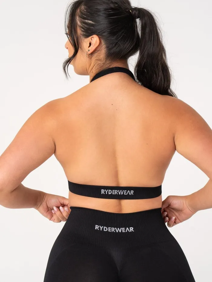 Rib Seamless Halter Sports Bra 8211 Black Women Ryderwear Sports Bras