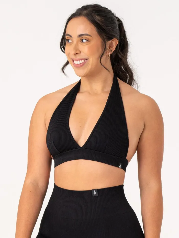 Rib Seamless Halter Sports Bra 8211 Black Women Ryderwear Sports Bras