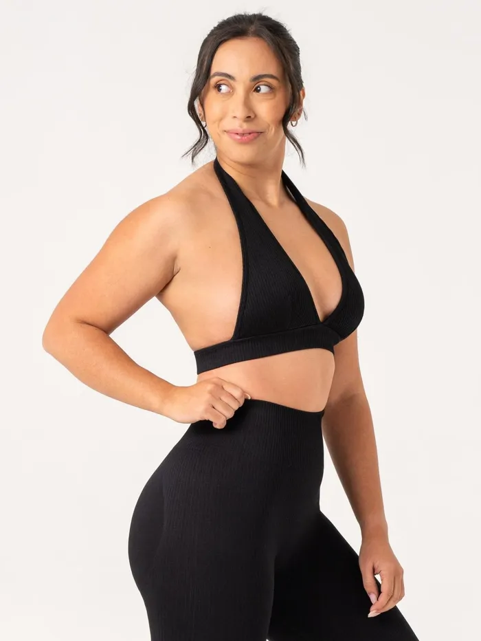 Rib Seamless Halter Sports Bra 8211 Black Women Ryderwear Sports Bras