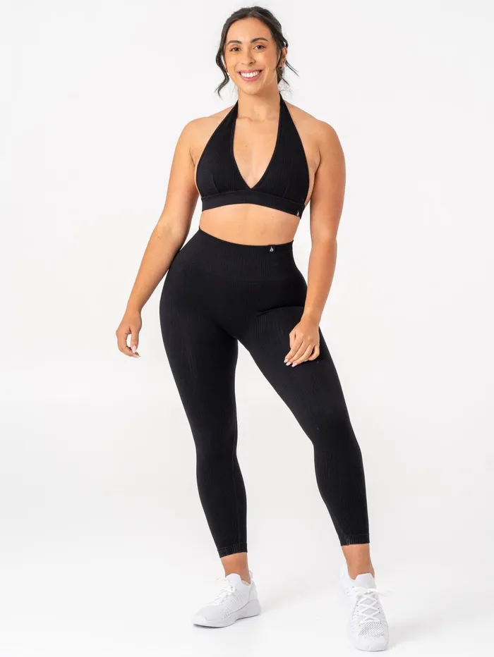 Rib Seamless Halter Sports Bra 8211 Black Women Ryderwear Sports Bras