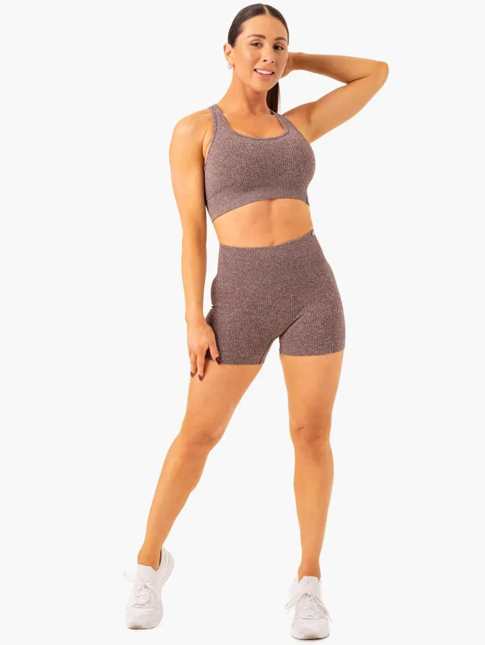 Rib Seamless Shorts 8211 Chocolate Marl Women Ryderwear Gym Shorts