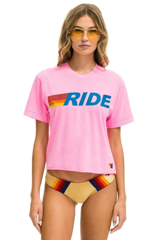 RIDE LOGO BOYFRIEND TEE 8211 NEON PINK Women Aviator Nation Tees