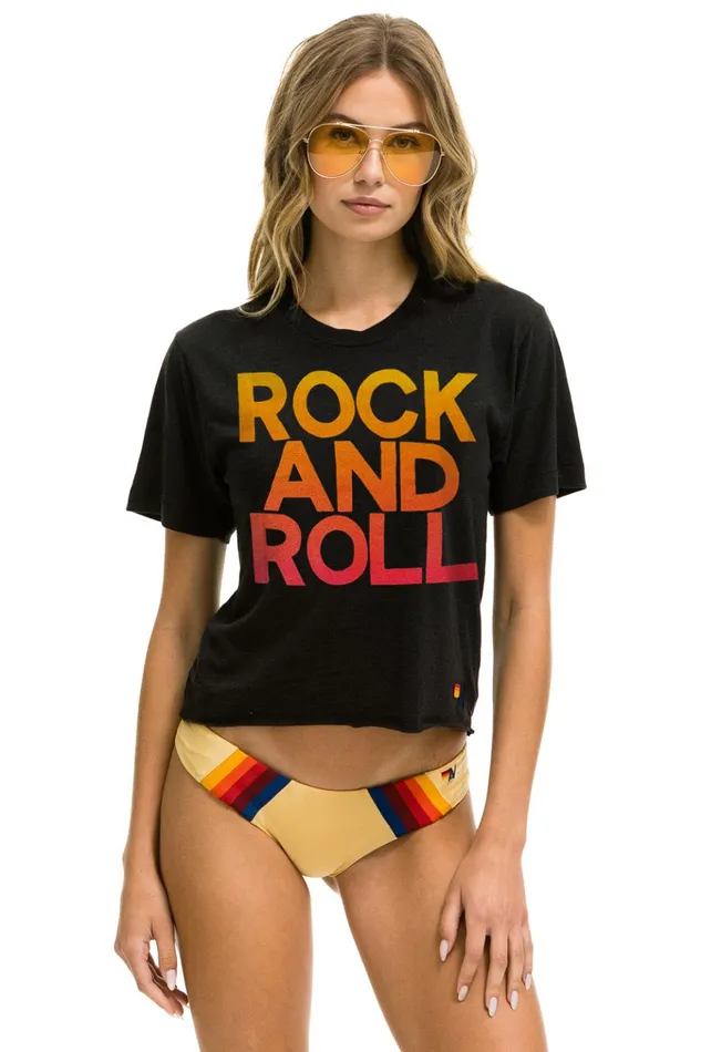 ROCK and ROLL FADE BOYFRIEND TEE 8211 CHARCOAL Women Aviator Nation Boyfriend Tees