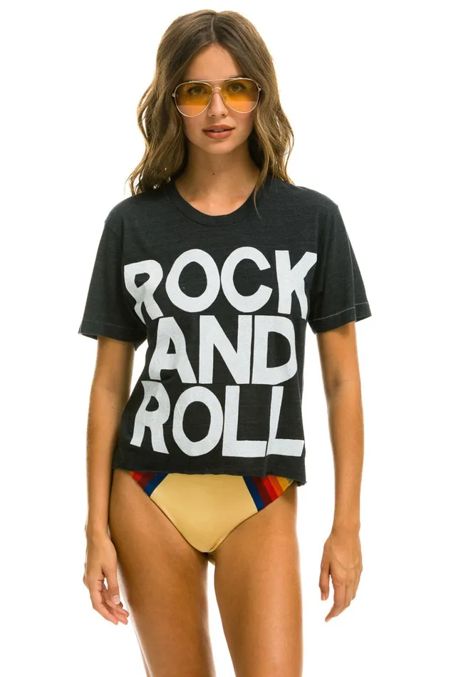 ROCK AND ROLL BOYFRIEND TEE 8211 CHARCOAL Women Aviator Nation Tees