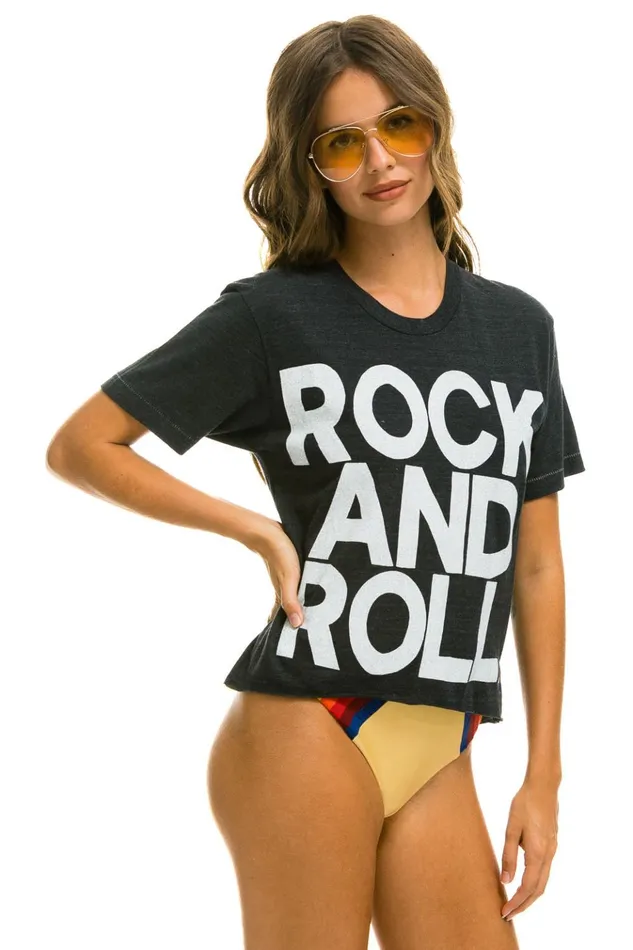 ROCK AND ROLL BOYFRIEND TEE 8211 CHARCOAL Women Aviator Nation Tees