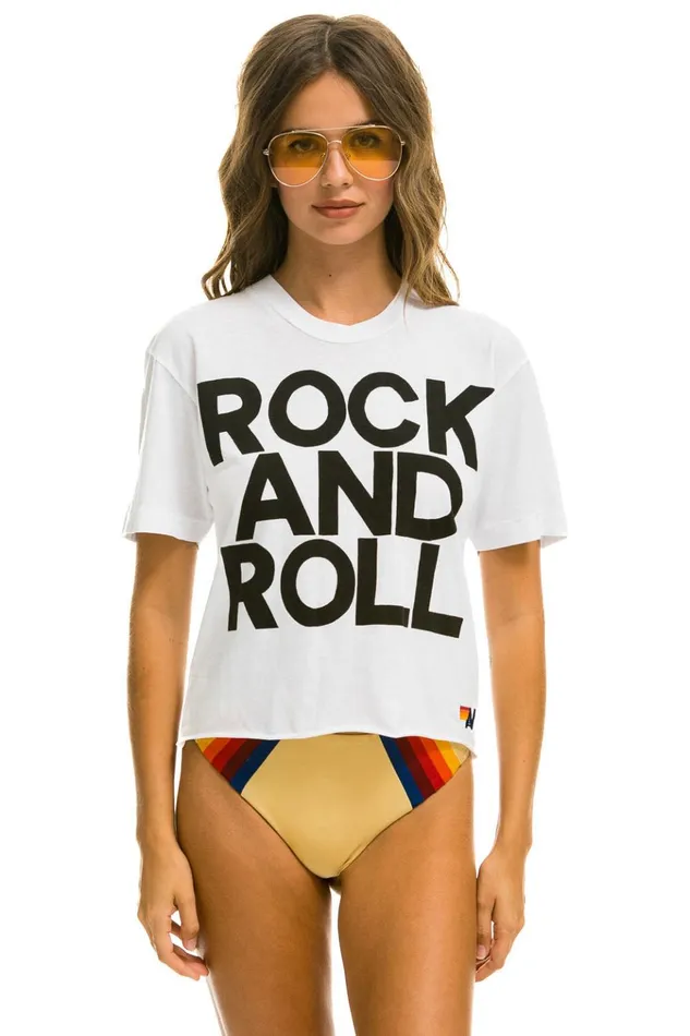 ROCK AND ROLL BOYFRIEND TEE 8211 WHITE Women Aviator Nation Boyfriend Tees