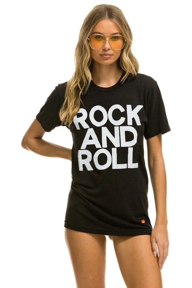 ROCK AND ROLL TEE 8211 BLACK Women Aviator Nation Tees