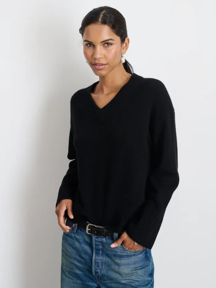 Rowan VNeck In Cashmere Black Women Alex Mill Sweaters