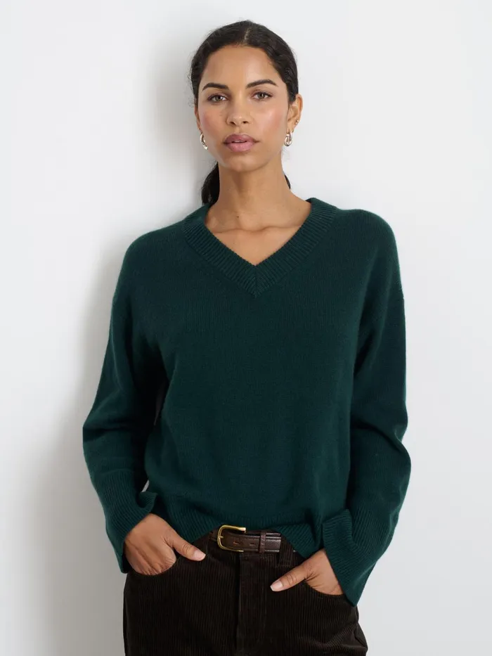Rowan VNeck In Cashmere Cypress Green Women Alex Mill Sweaters