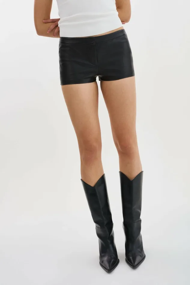 Rukiya Leather LowRise Hot Short Black Women Lamarque PANTS