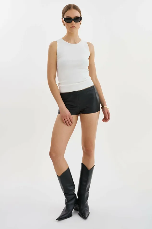 Rukiya Leather LowRise Hot Short Black Women Lamarque PANTS