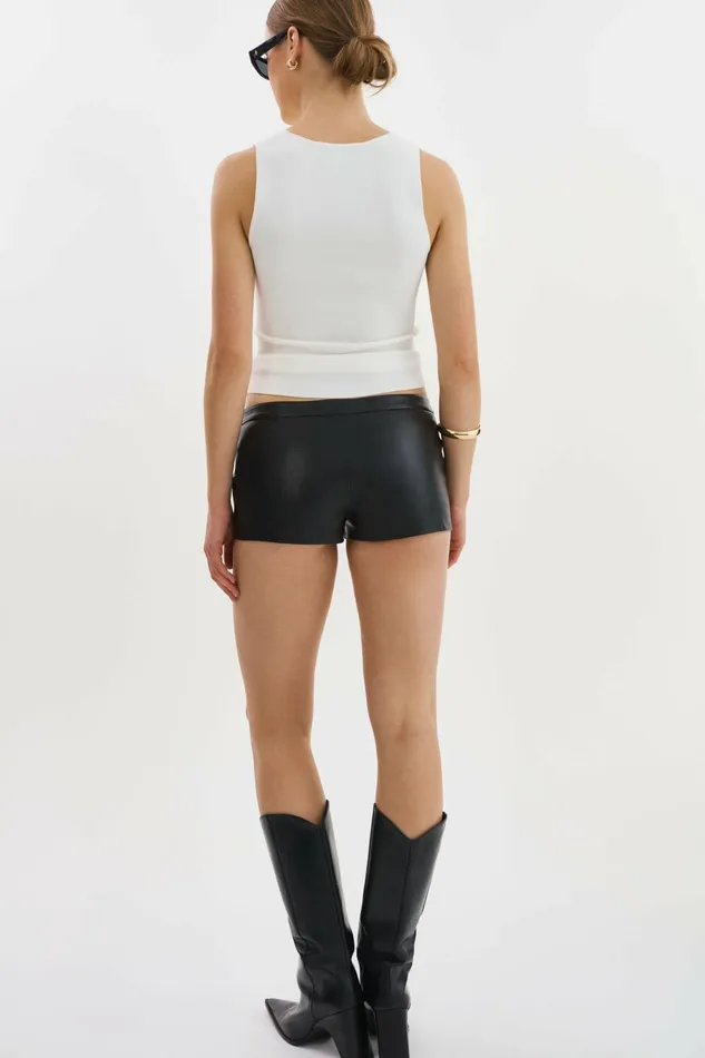 Rukiya Leather LowRise Hot Short Black Women Lamarque PANTS