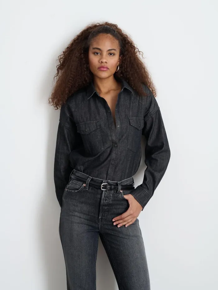 Santa Fe Shirt In Black Denim Black Wash Women Alex Mill Shirts Tops