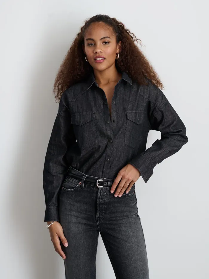 Santa Fe Shirt In Black Denim Black Wash Women Alex Mill Shirts Tops