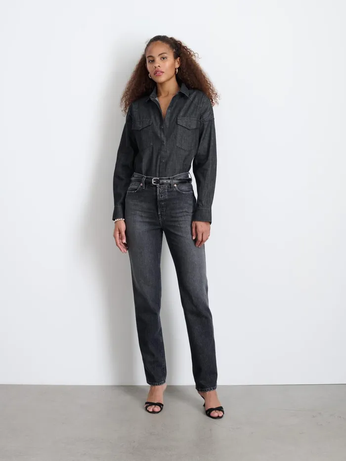 Santa Fe Shirt In Black Denim Black Wash Women Alex Mill Shirts Tops