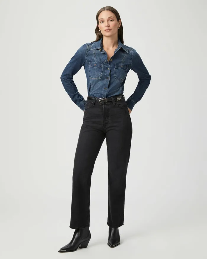 Sawyer Straight Jean 8211 Dark Dawn Distressed Women PAIGE Denim