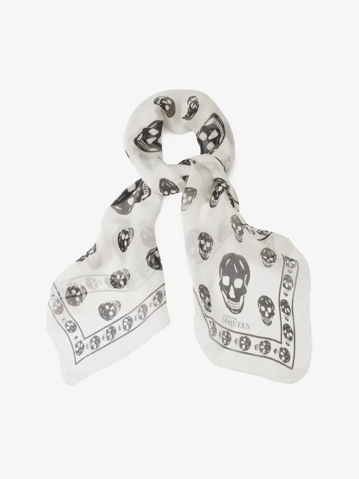 Scarves Women Alexander McQueen Classic Silk Chiffon Skull Scarf Ivoryblack