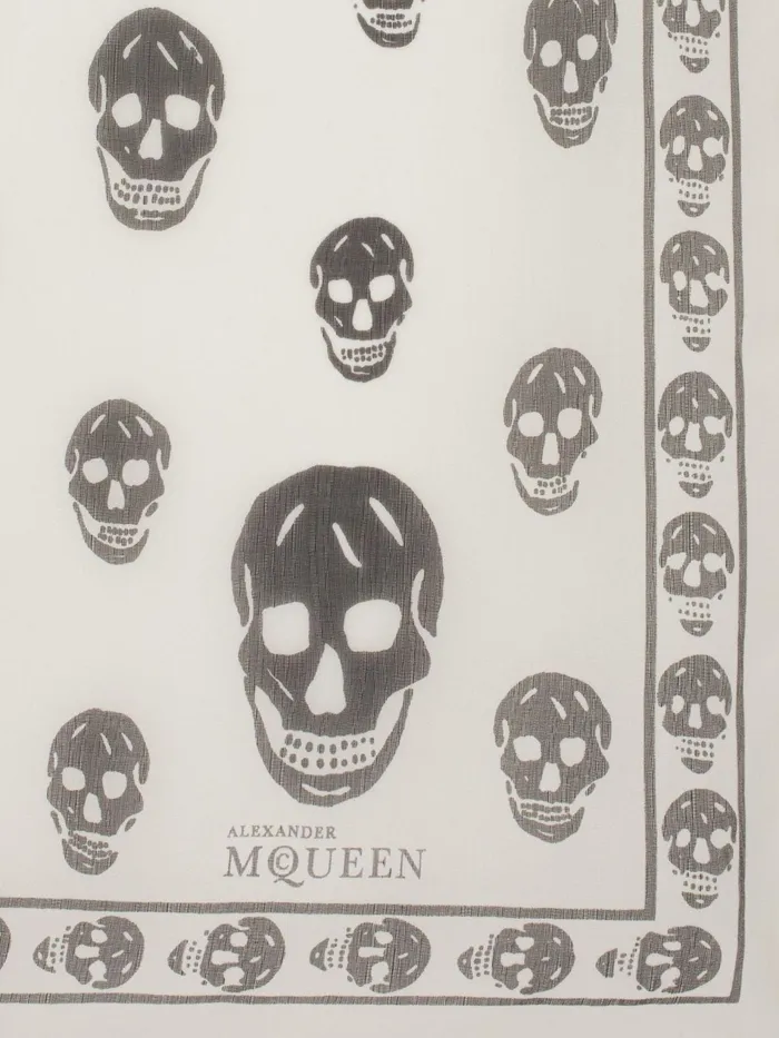 Scarves Women Alexander McQueen Classic Silk Chiffon Skull Scarf Ivoryblack