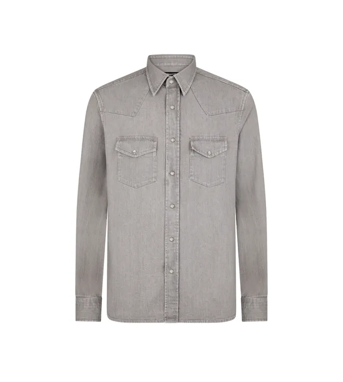 Shirts Men TOM FORD DENIM WESTERN SHIRT Washed Grey