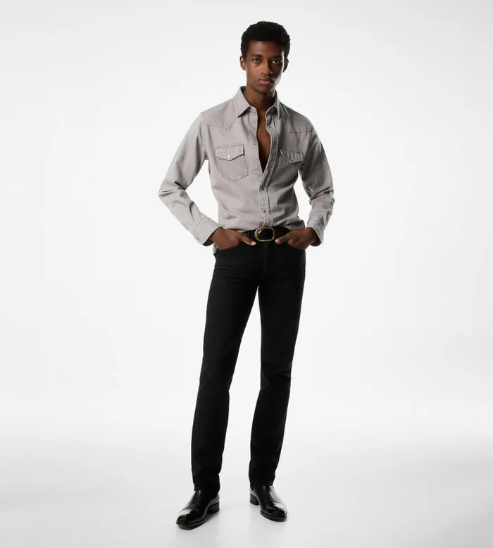 Shirts Men TOM FORD DENIM WESTERN SHIRT Washed Grey Shirts Men TOM FORD DENIM WESTERN SHIRT Washed Grey