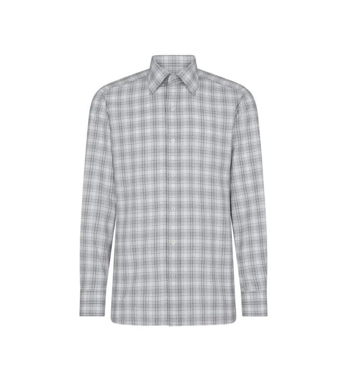Shirts Men TOM FORD OXFORD CHECK SLIM FIT SHIRT Grey