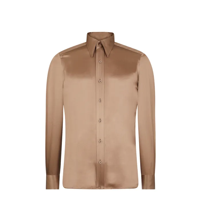 Shirts Men TOM FORD SILK CHARMEUSE SLIM FIT SHIRT Bronze