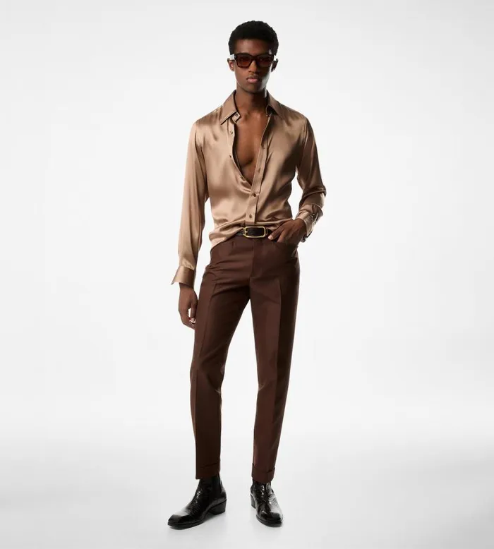 Shirts Men TOM FORD SILK CHARMEUSE SLIM FIT SHIRT Bronze Shirts Men TOM FORD SILK CHARMEUSE SLIM FIT SHIRT Bronze