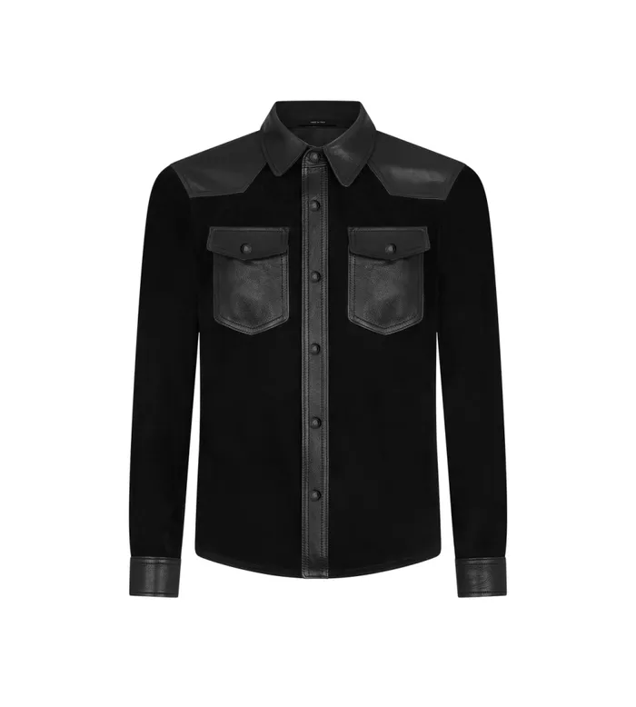 Shirts Men TOM FORD SOFT SUEDE CONTRAST WESTERN SHIRT Black