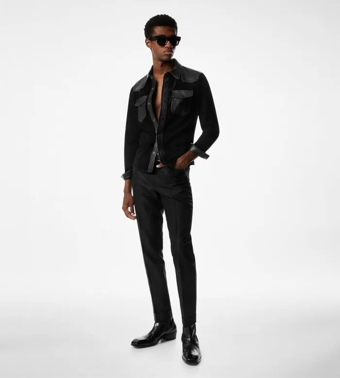 Shirts Men TOM FORD SOFT SUEDE CONTRAST WESTERN SHIRT Black Shirts Men TOM FORD SOFT SUEDE CONTRAST WESTERN SHIRT Black