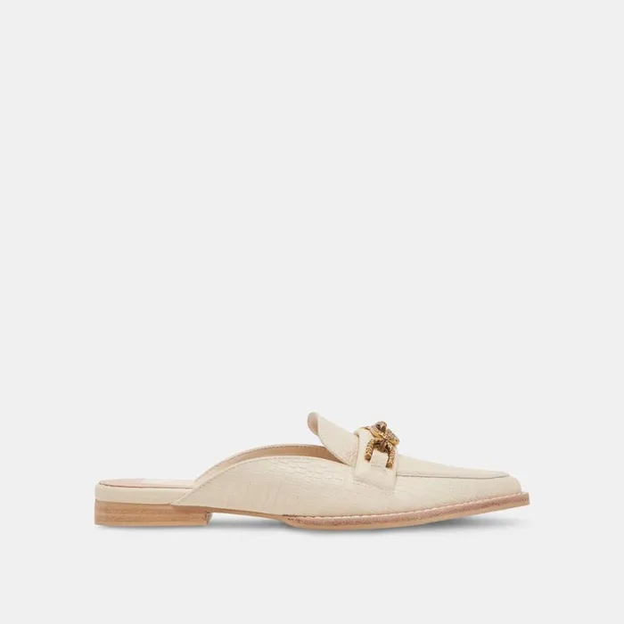 Sidon Flats Ivory Embossed Leather Women Dolce Vita Flats and Loafers