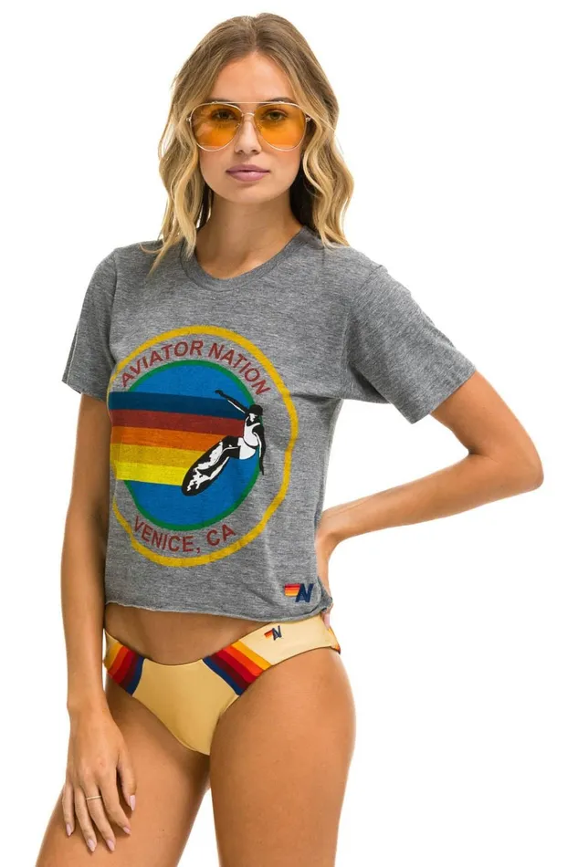 SIGNATURE BOYFRIEND TEE 8211 HEATHER GREY Women Aviator Nation Boyfriend Tees