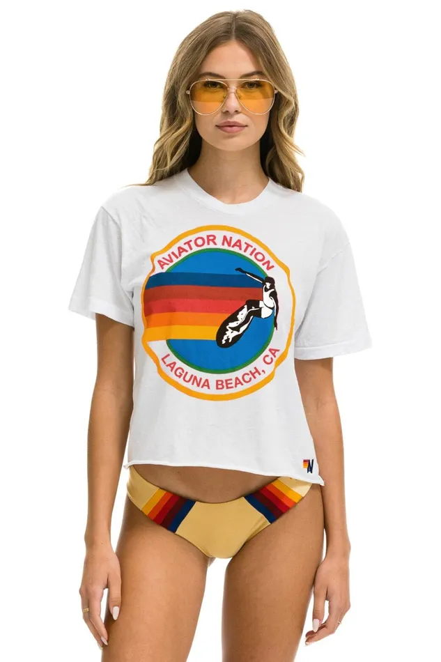 SIGNATURE LAGUNA BEACH BOYFRIEND TEE 8211 WHITE Women Aviator Nation Boyfriend Tees