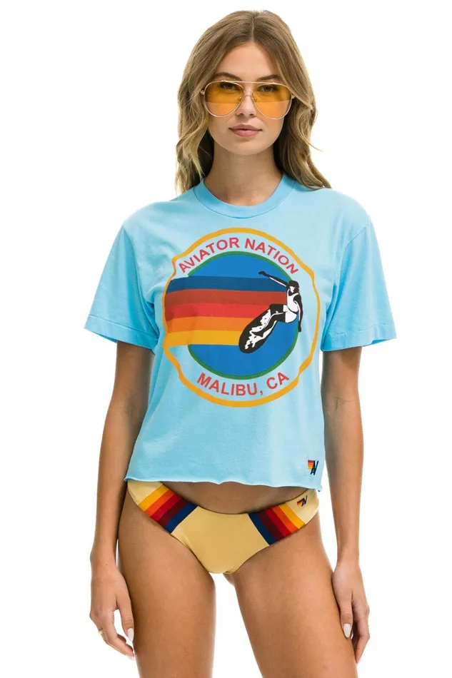 SIGNATURE MALIBU BOYFRIEND TEE 8211 SKY Women Aviator Nation Boyfriend Tees