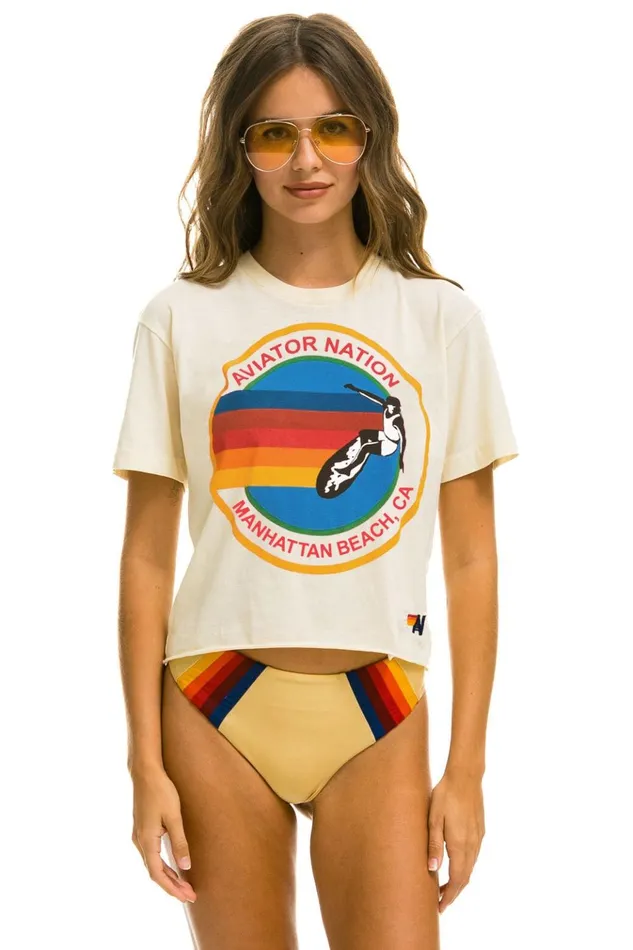 SIGNATURE MANHATTAN BEACH BOYFRIEND TEE 8211 VINTAGE WHITE Women Aviator Nation Boyfriend Tees