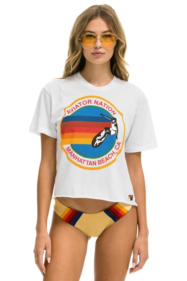SIGNATURE MANHATTAN BEACH BOYFRIEND TEE 8211 WHITE Women Aviator Nation Tees