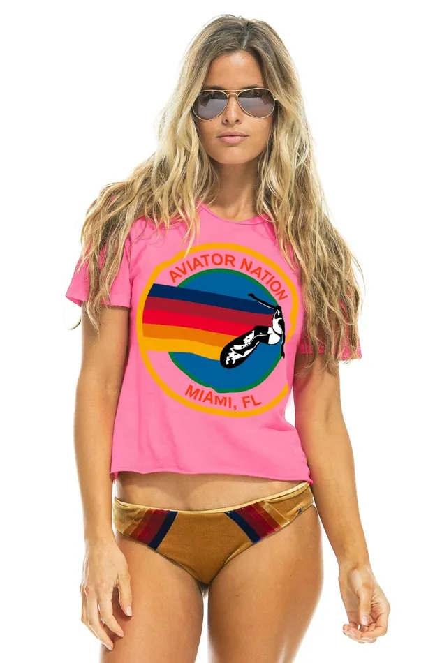 SIGNATURE MIAMI BOYFRIEND TEE 8211 NEON PINK Women Aviator Nation Boyfriend Tees