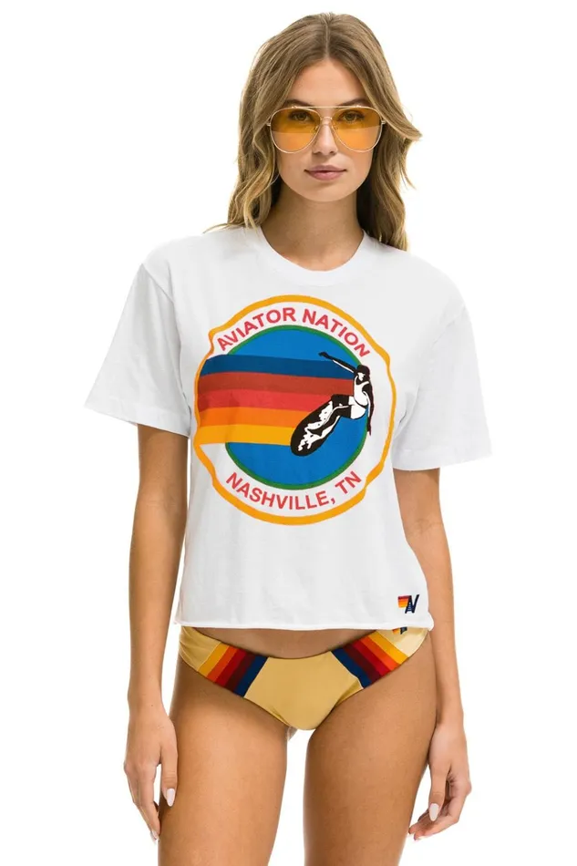 SIGNATURE NASHVILLE BOYFRIEND TEE 8211 WHITE Women Aviator Nation Boyfriend Tees