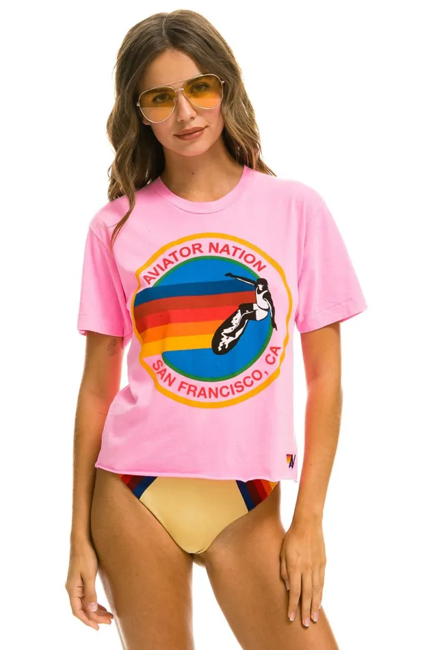 SIGNATURE SAN FRANCISCO BOYFRIEND TEE 8211 NEON PINK Women Aviator Nation Boyfriend Tees SIGNATURE SAN FRANCISCO BOYFRIEND TEE 8211 NEON PINK Women Aviator Nation Boyfriend Tees