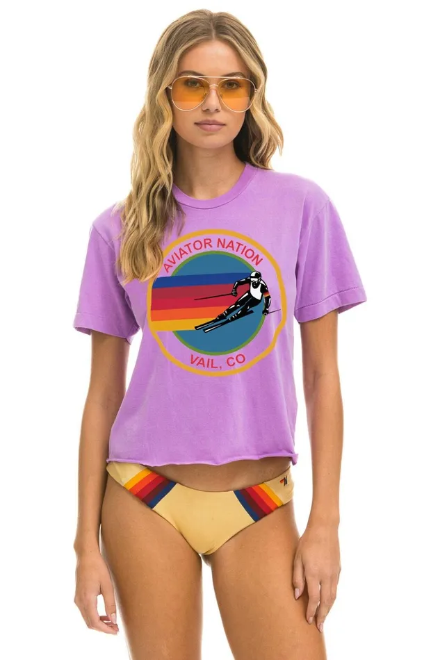 SIGNATURE VAIL BOYFRIEND TEE 8211 NEON PURPLE Women Aviator Nation Boyfriend Tees