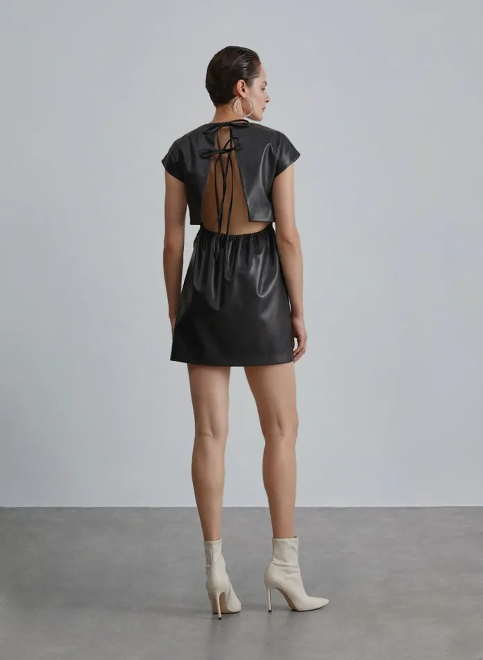 Silk Maison Backless Dresses Back Cutout Faux Leather Dress Midnight Black 8211 Women