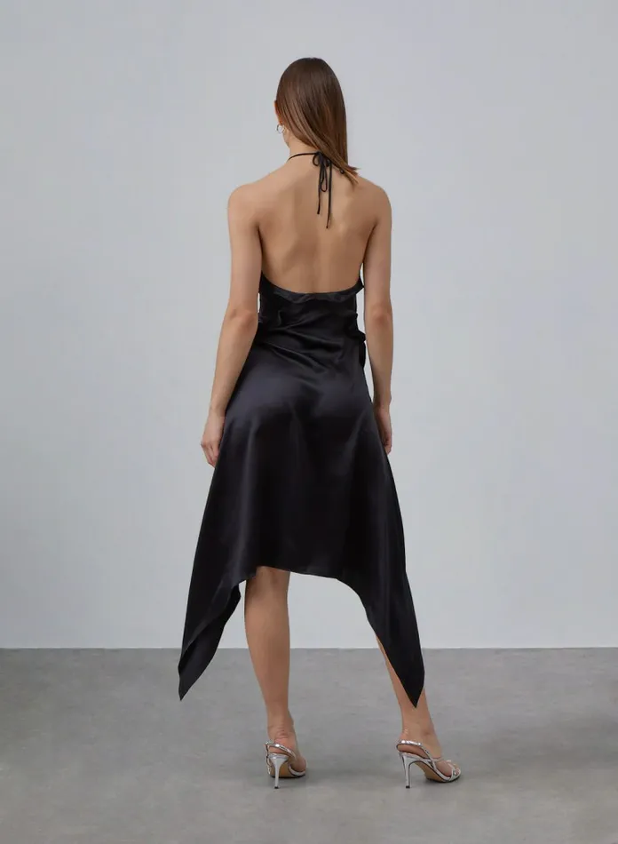 Silk Maison Backless Dresses Ruffled Halter Neck Silk Dress Midnight Black 8211 Women Silk Maison Backless Dresses Ruffled Halter Neck Silk Dress Midnight Black 8211 Women