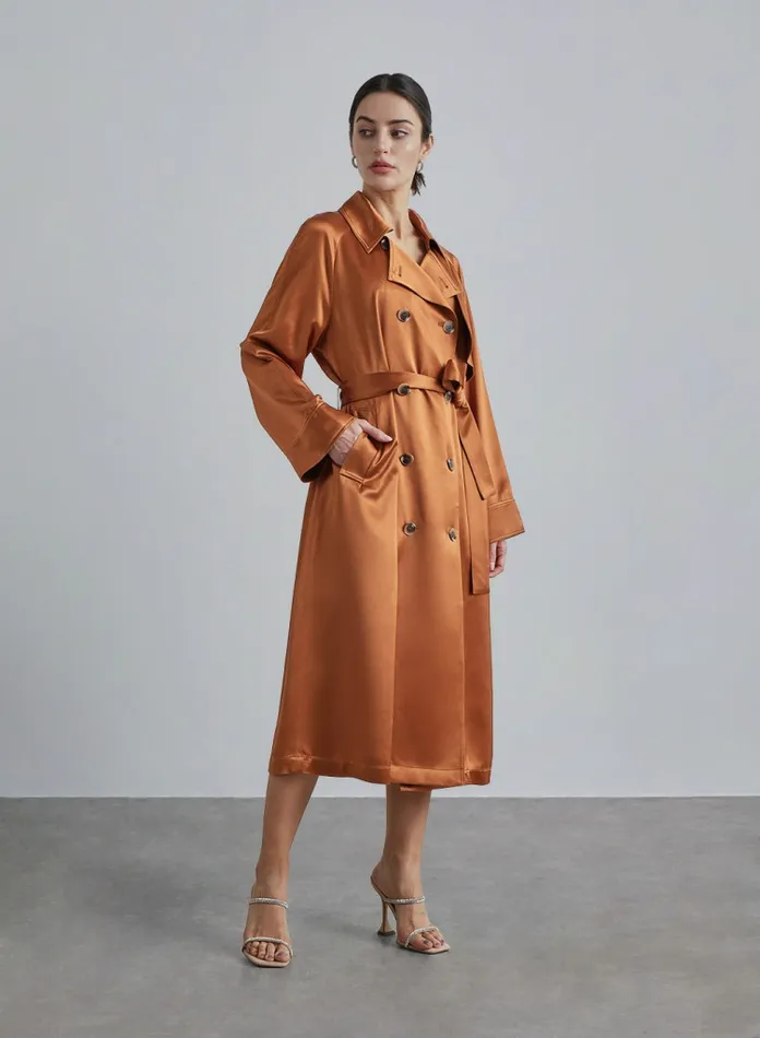 Silk Maison Blazers DoubleBreasted Trench Coat Amber 8211 Women